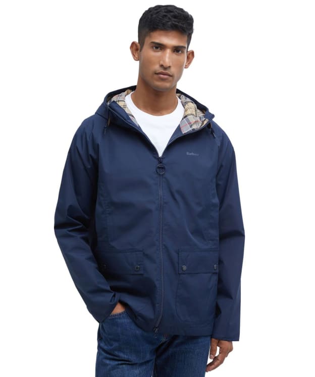 Men's Barbour Hooded Domus Waterproof Jacket - Navy / Dress Tartan