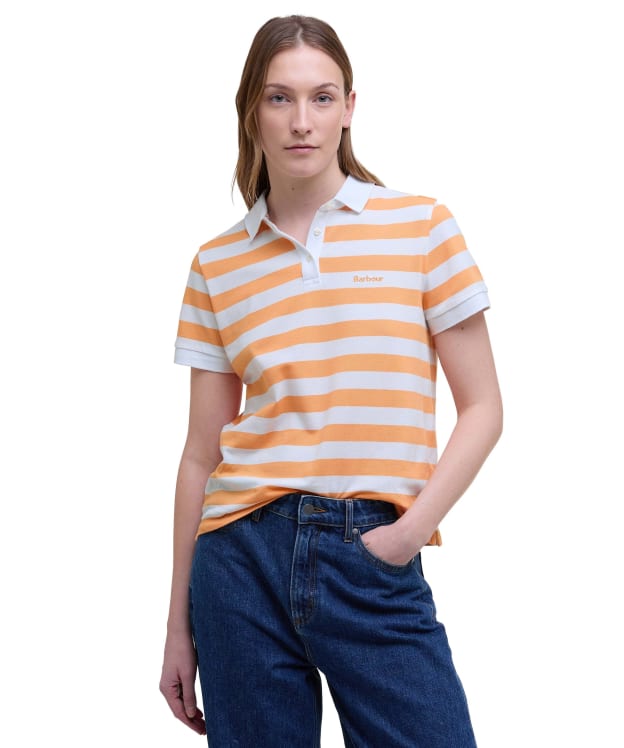 Women's Barbour Ashbourne Stripe Polo Top - Papaya / White