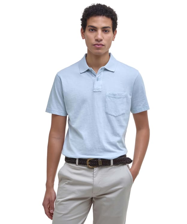 Men's Barbour Pigment Dye Slub Polo Shirt - Bleached Blue