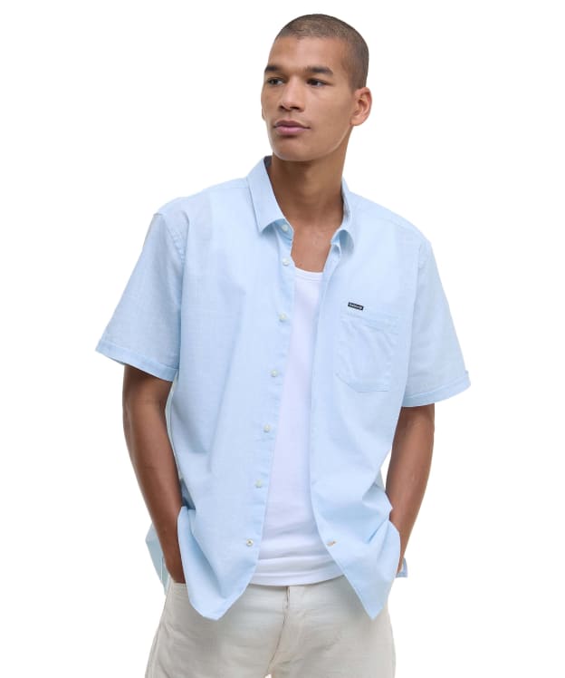 Men's Barbour Pigment Dye Slub Regular Short Sleeve Summer Shirt - Bleached Blue