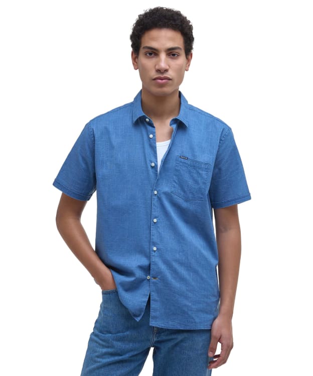 Men's Barbour Pigment Dye Slub Regular Short Sleeve Summer Shirt - Dark Denim