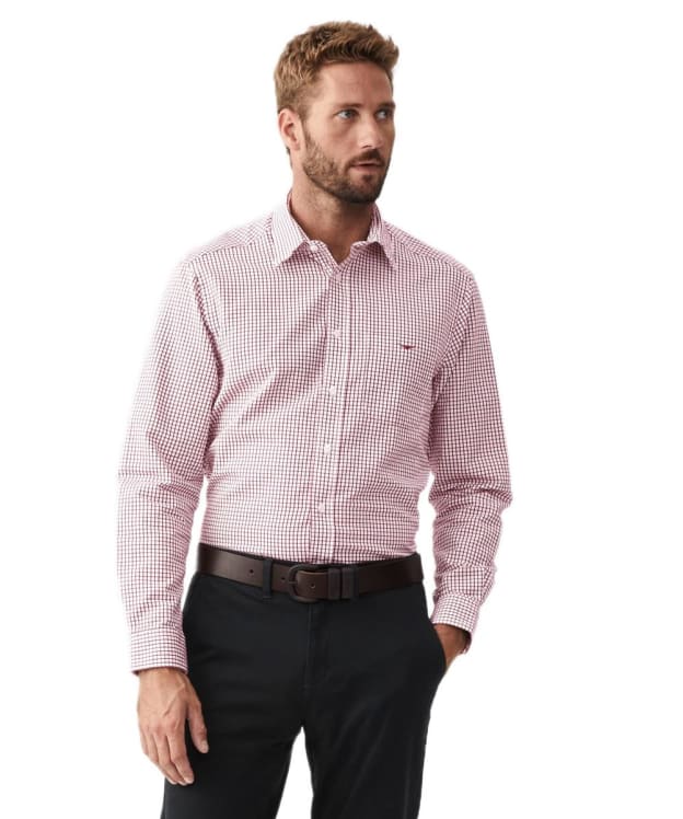 Men's R.M. Williams Collins Cotton Twill Checked Shirt - Burgundy / White