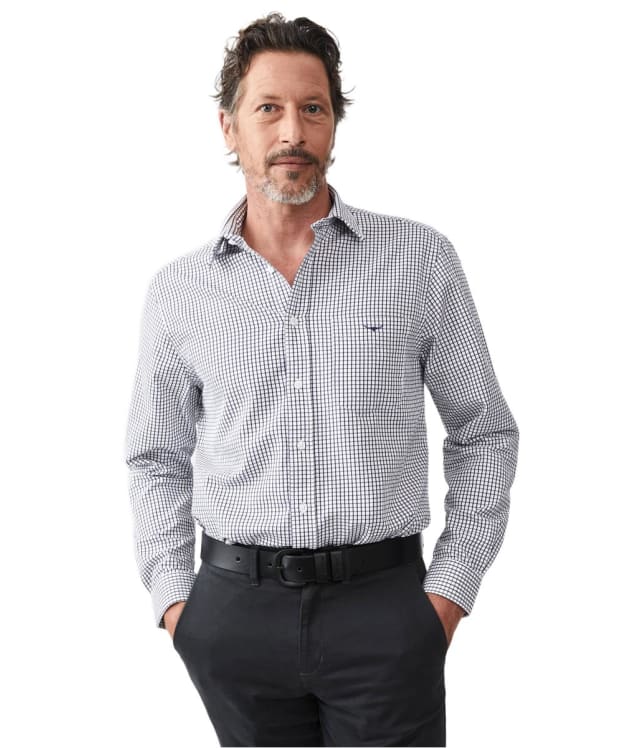 Men's R.M. Williams Collins Cotton Twill Checked Shirt - Navy / White