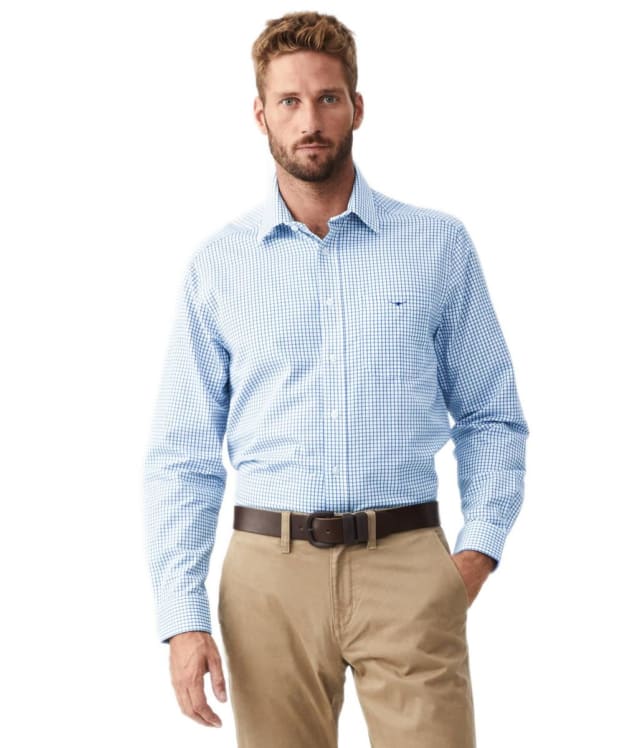 Men's R.M. Williams Collins Cotton Twill Checked Shirt - White / Blue
