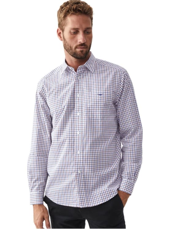 Men’s R.M. Williams Collins Checked Poplin Cotton Shirt - Navy / Burgundy / White