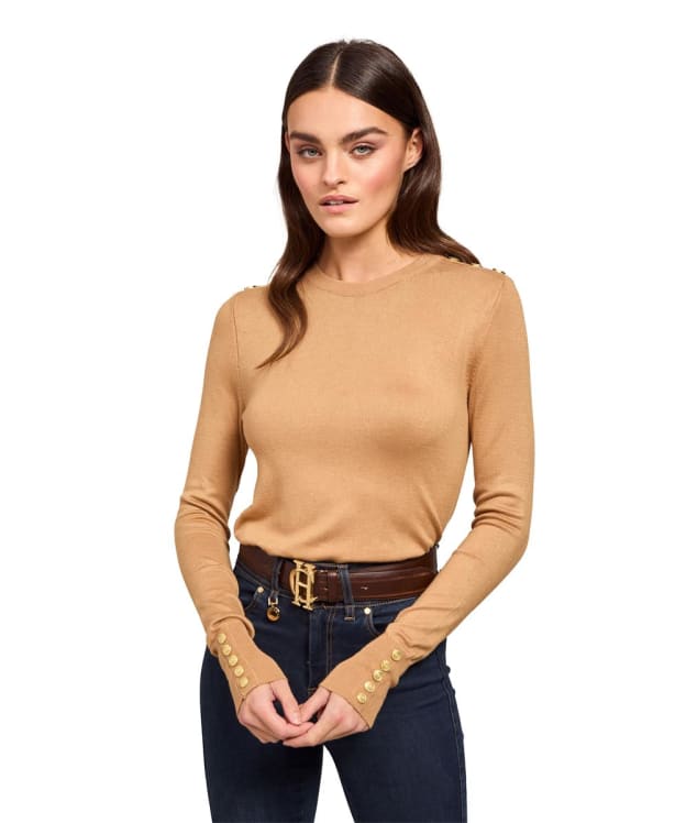 Women’s Holland Cooper Buttoned Knit Crew Neck - Dark Camel