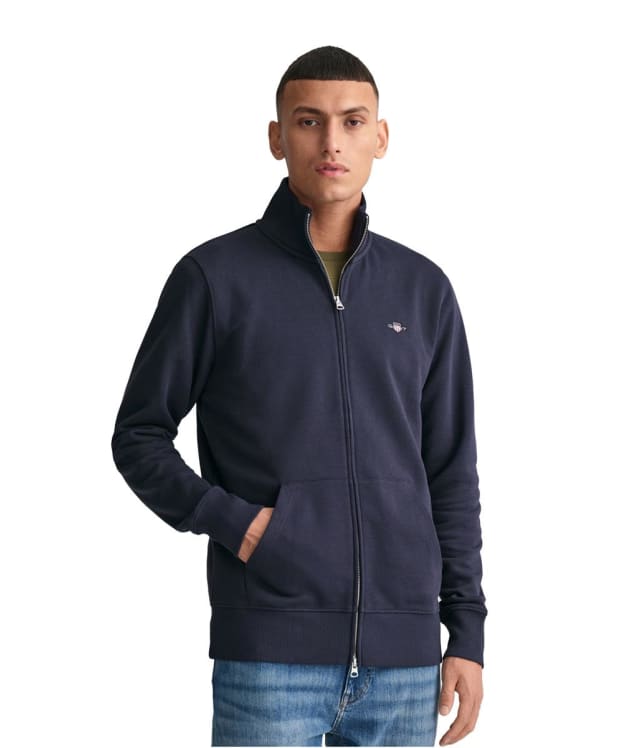Men's GANT Regular Shield Full Zip Sweater - Evening Blue