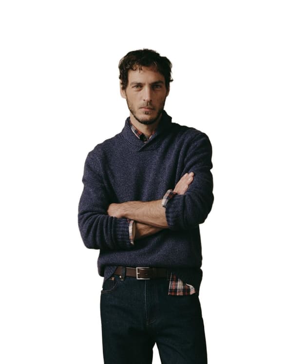 Men's GANT Wool Blend Mouline Shawl Collar Sweater - Dark Navy Melange