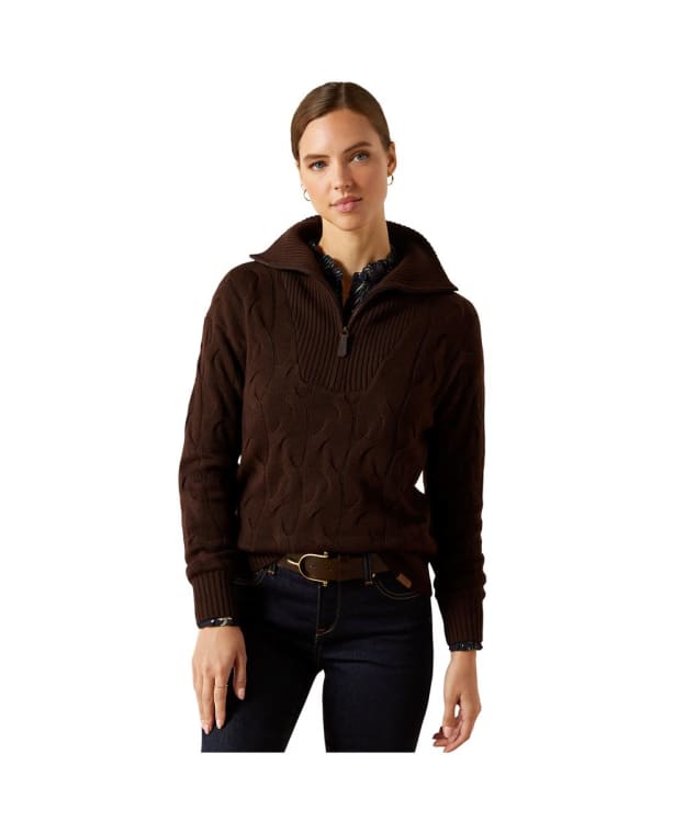 Women's Ariat Alamere Windproof Wool 1/2 Zip Sweater - Coffee Bean