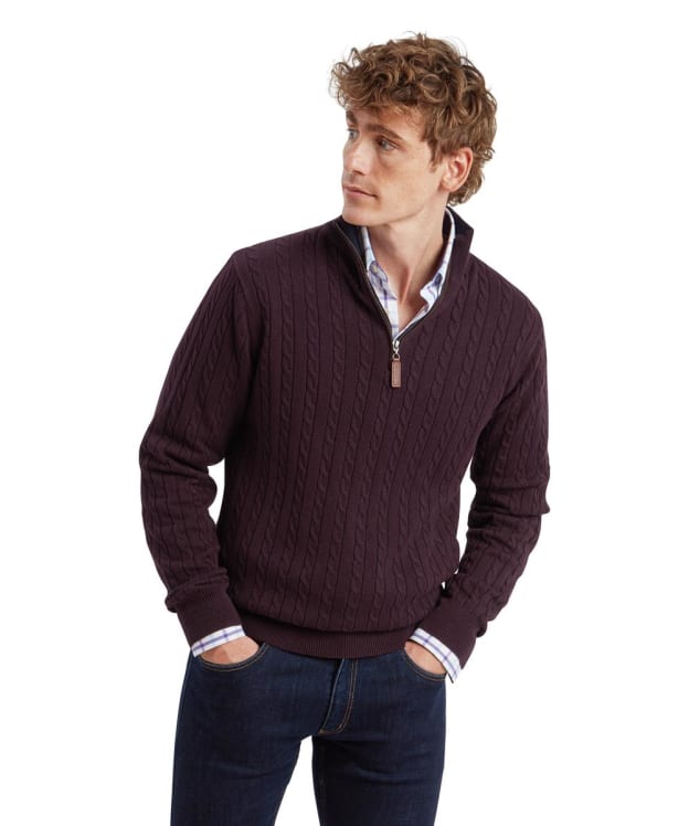 Men's Schöffel Colton Cotton Cashmere Cable Knit 1/4 Zip Jumper - Wine