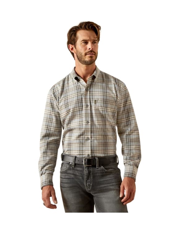 Men's Ariat Simmental Button Down Flannel Shirt - Grey Plaid