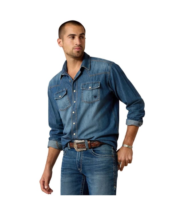Men's Ariat Denim Retro Western Shirt - Stone