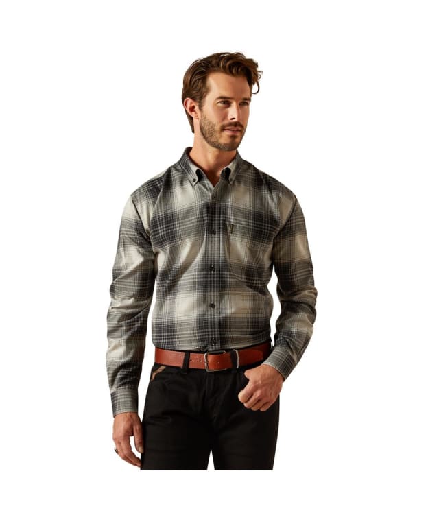 Men's Ariat Clement Button Down Flannel Shirt - Grey Ombre Plaid