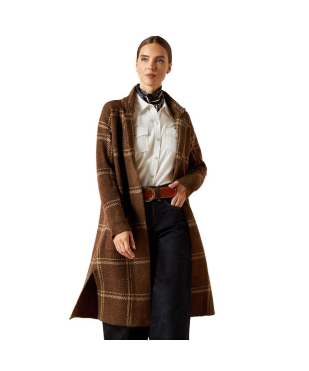 Women's Ariat Ballston Long Plaid Cardigan - Sorrel Horse Plaid