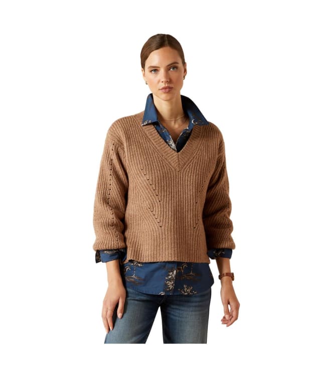 Women's Ariat Blaydon Wool V-Neck Sweater - Woodsmoke Heather