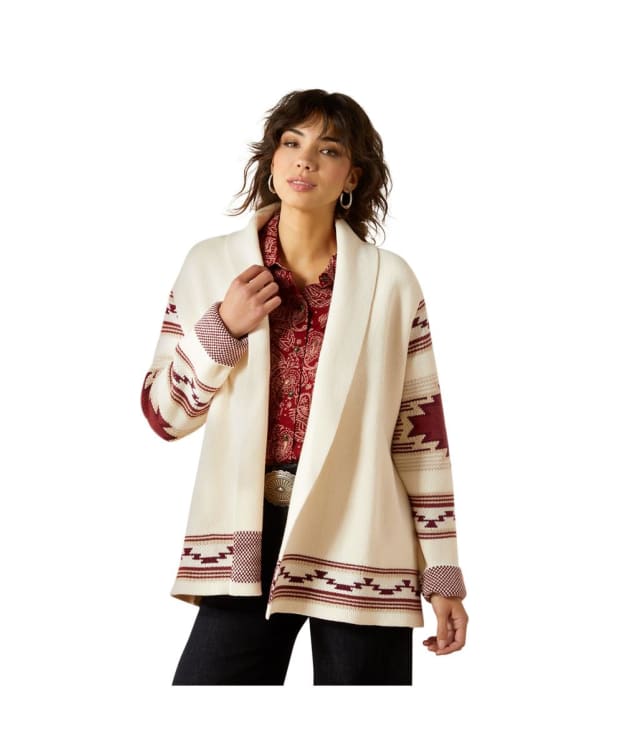 Women's Ariat Westward Wrap Shawl Sweater - Cream South West Print