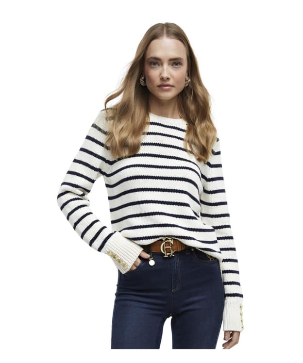 Women’s Holland Cooper Henley Striped Crew Knitted Jumper - Natural / Ink Navy