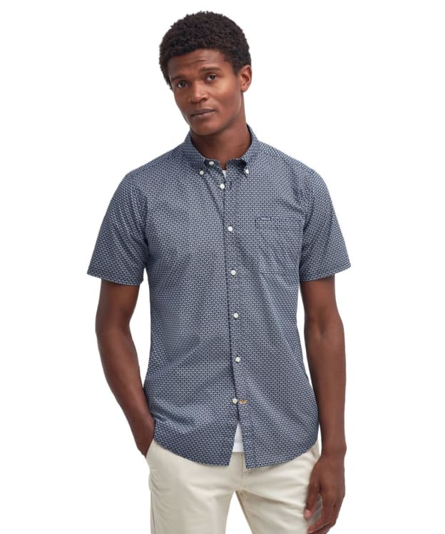 Men's Barbour Shell Short Sleeve Tailored Cotton Shirt - Navy