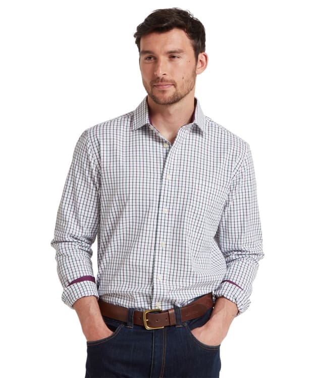 Men’s Schoffel Milton Tailored Long Sleeve Shirt - Plum / Botanical Green