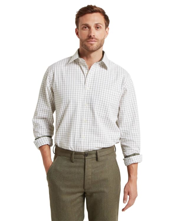 Men's Schoffel Burnham Tattersall Long Sleeve Shirt - Dark Olive Tattersall