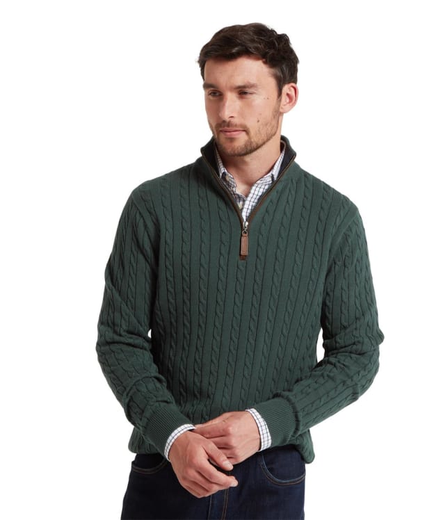 Men's Schöffel Colton Cotton Cashmere Cable Knit 1/4 Zip Jumper - Botanical Green
