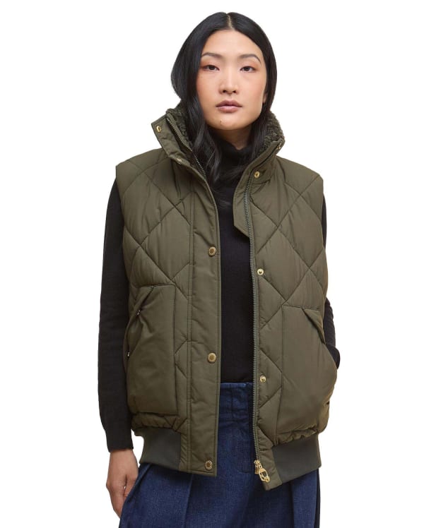 Women's Barbour Becky Puffer Gilet - Olive / Ancient Tartan