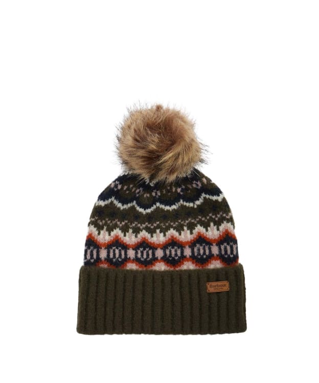 Women's Barbour Helen Fair Isle Beanie Hat - Olive