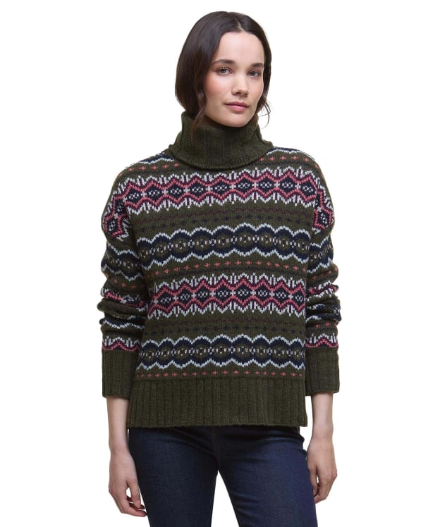 Women's Barbour Helen Knitted Jumper - Olive Multi Patchwork