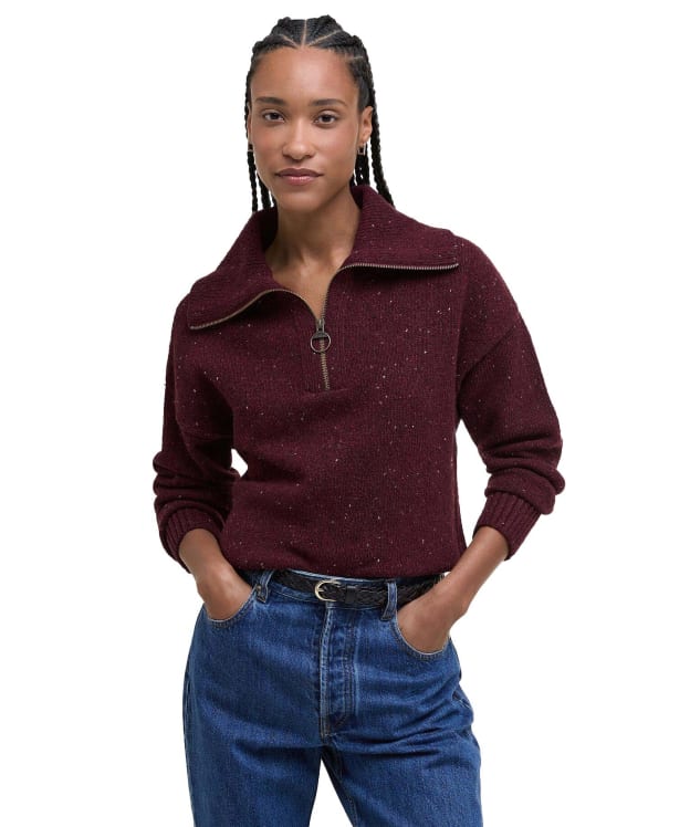 Women's Barbour Lavensdale Half Zip Knitted Jumper - Black Cherry