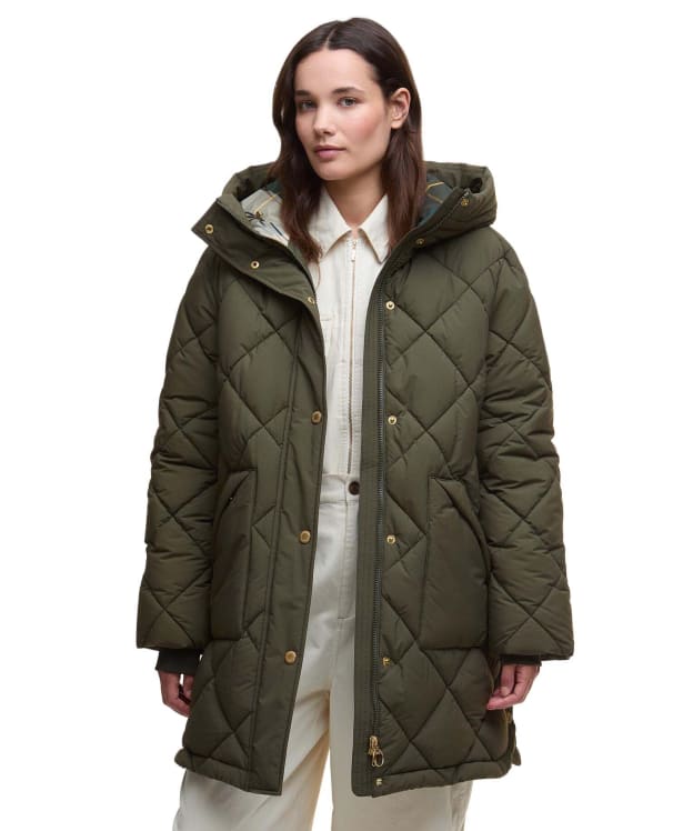Women's Barbour Kailyn Puffer Jacket - Olive / Ancient Tartan
