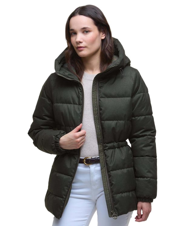 Women's Barbour Begonia Puffer Jacket - Olive / Classic Tartan