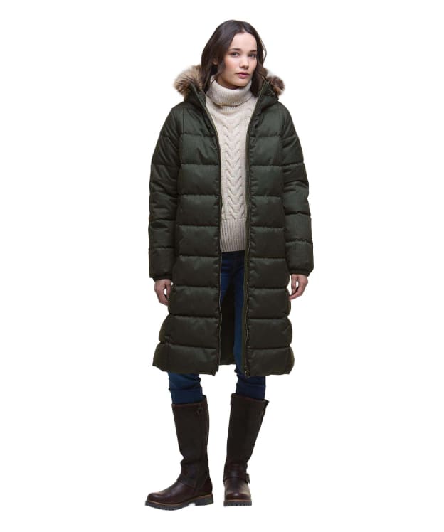Women's Barbour Marjoram Puffer Jacket - Olive / Classic Tartan