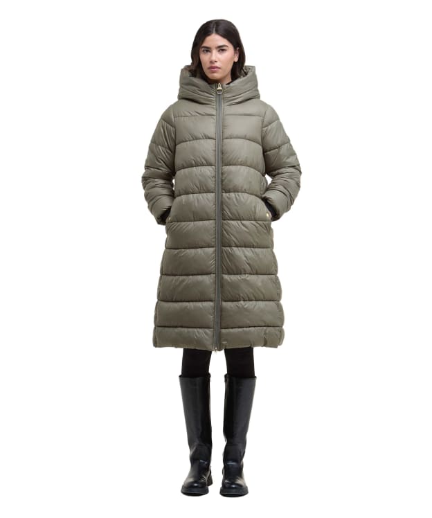 Women's Barbour International Longline Olivios Puffer Jacket - Dusky Khaki