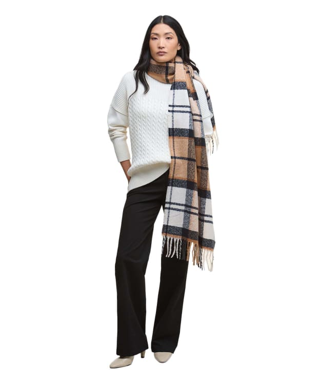Women's Barbour Deanna Tartan Scarf - Hessian / Navy Tartan