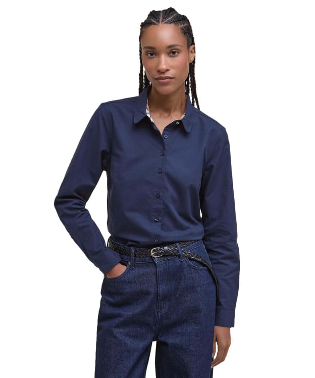 Women's Barbour Lavender Long Sleeve, Fitted, Cotton Blend Shirt - Navy / Hessian