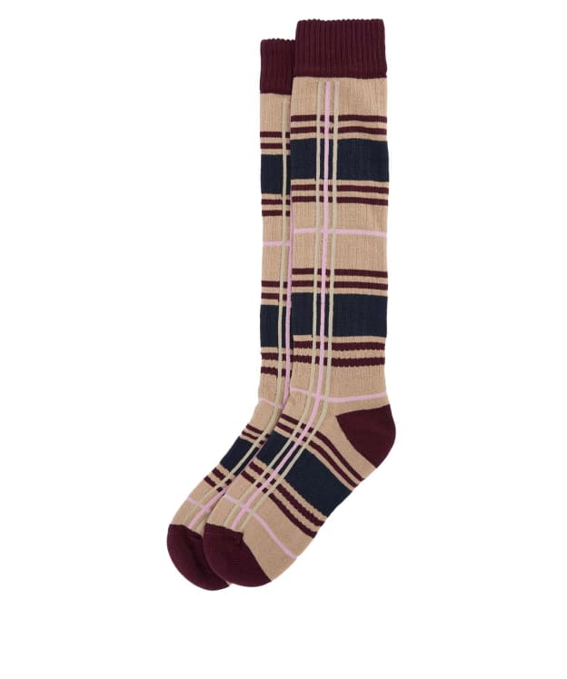 Women's Barbour Wellington Tartan Knee Length Sock - Gardenia Tartan
