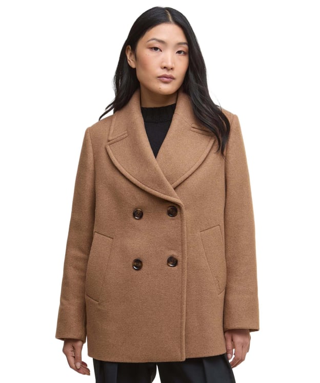 Women's Barbour Indie Military Wool Peacoat - Camel / Hessian Tartan
