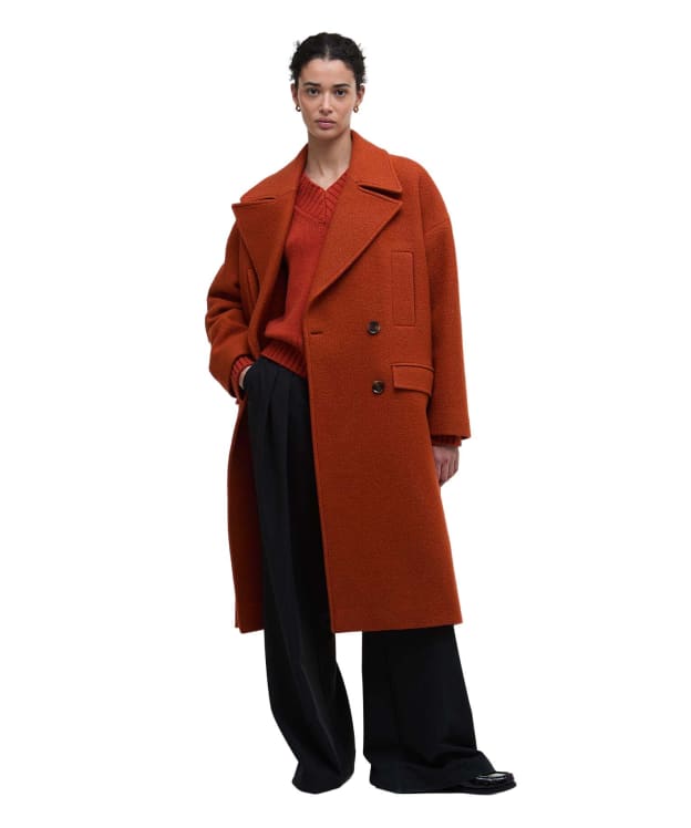 Women's Barbour Blyth Double Breasted Wool Coat - Burnt Orange / Hessian