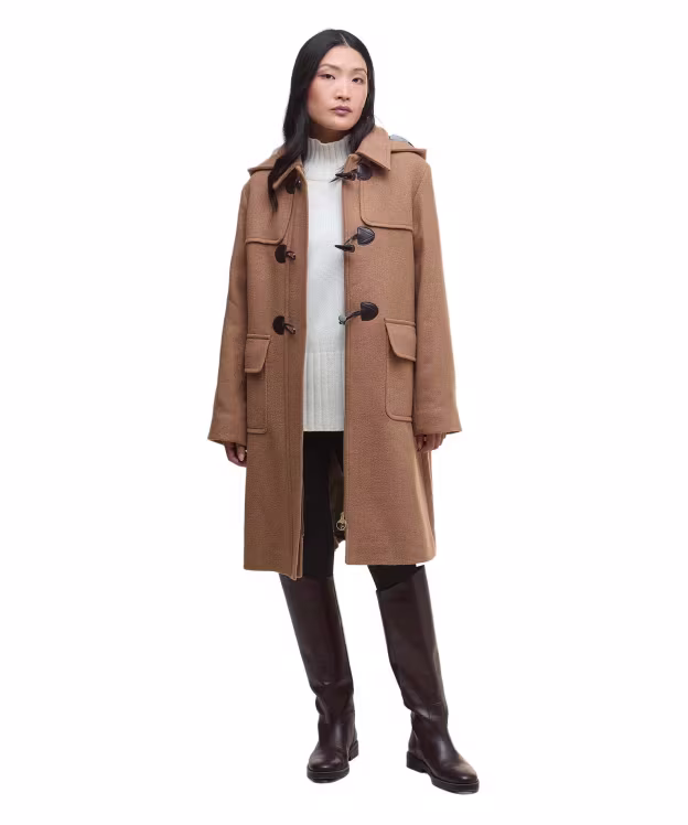 Women's Barbour Melody Wool Duffle Coat - Camel / Hessian Tartan