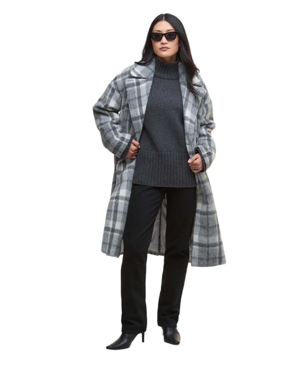 Women's Barbour Beattie Double Breasted Wool Coat - Soft Grey Check / Onyx Tartan