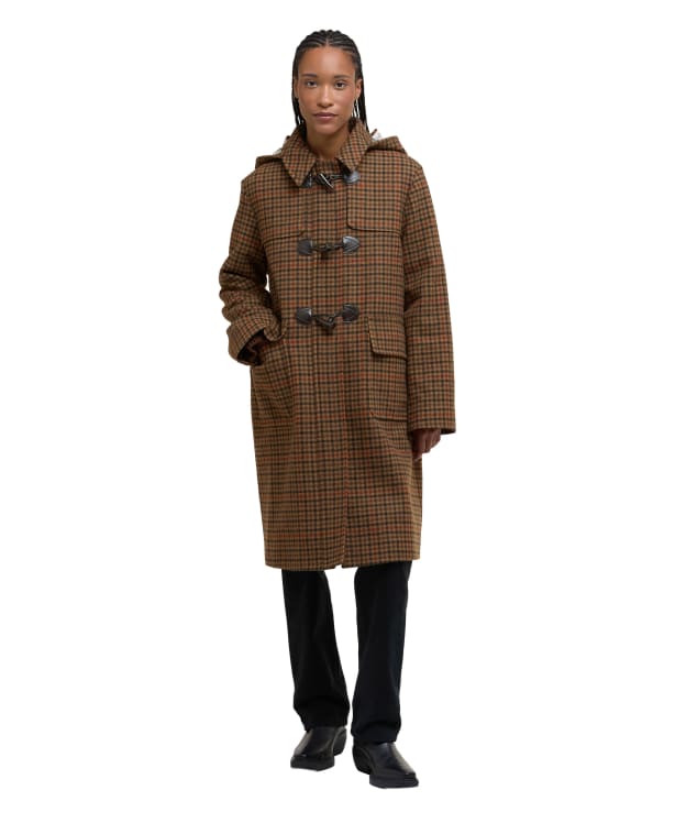 Women's Barbour Melody Check Wool Duffle Coat - Brown / Orange Check / Hessian Tartan
