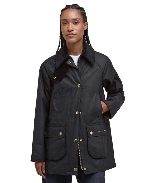 Women's Barbour Modern Beadnell Waxed Jacket - Black / Classic Tartan