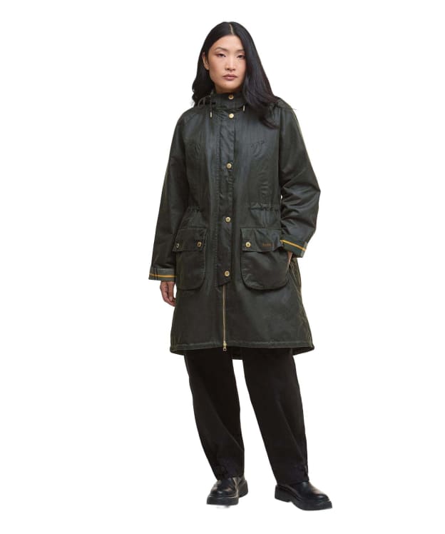 Women's Barbour Marcy Waxed Parka - Fern / Ancient Tartan
