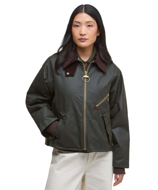 Women's Barbour Arlene Waxed Jacket - Fern / Ancient Tartan