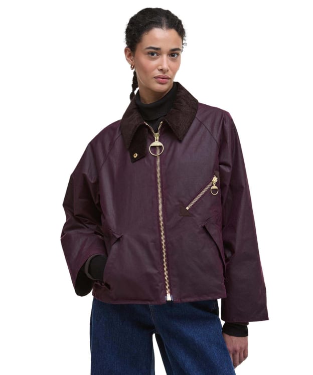 Women's Barbour Arlene Waxed Jacket - Merlot / Muted Tartan
