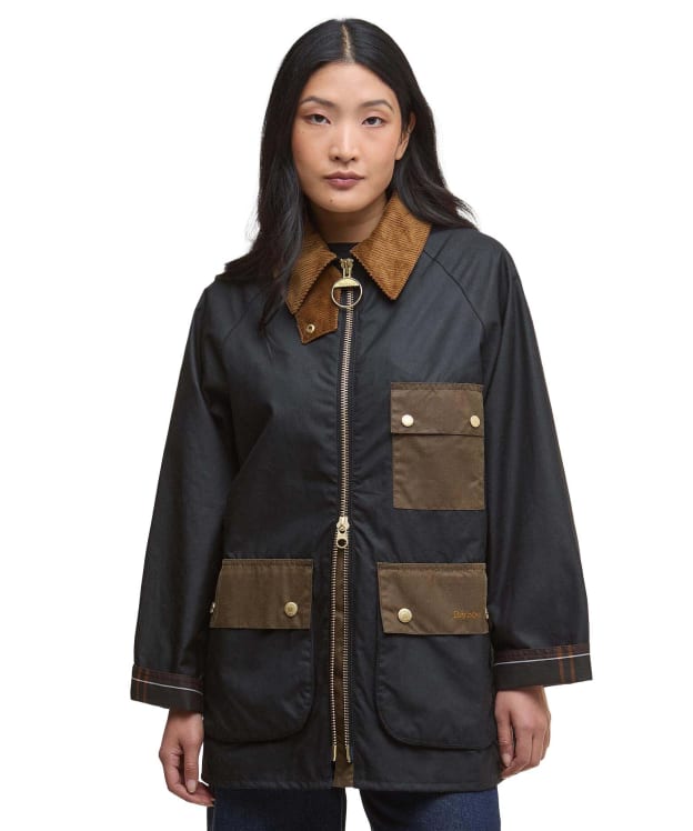 Women's Barbour Luella Waxed Jacket - Black / Classic Tartan