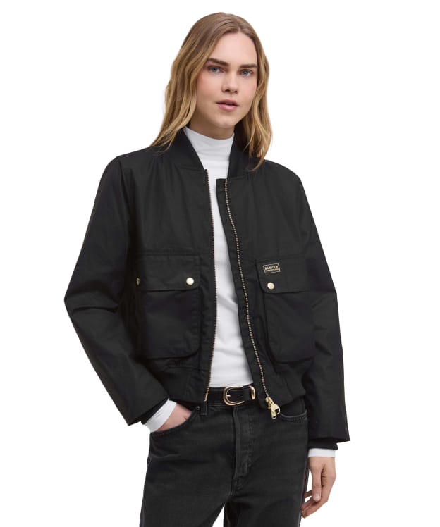 Women's Barbour International Patsy Wax Bomber Jacket - Black