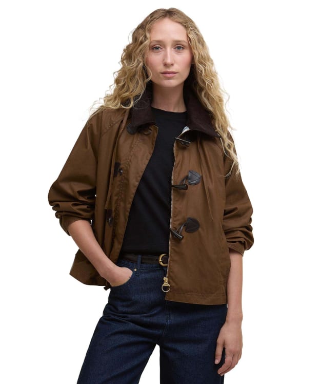 Women's Barbour Myra Wax Duffle Jacket - Bark / Hessian Tartan