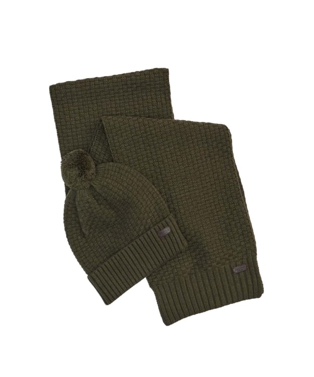 Men's Barbour Ramside Beanie And Scarf Gift Set - Dark Olive