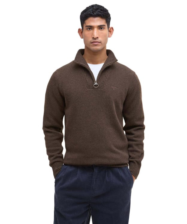 Men's Barbour Essential Wool Half Zip Sweater - Dark Oak